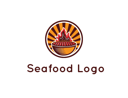 circular logo with a flaming grill