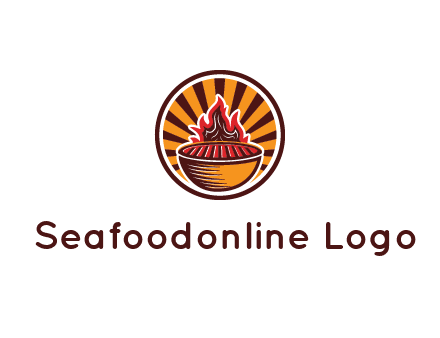 circular logo with a flaming grill