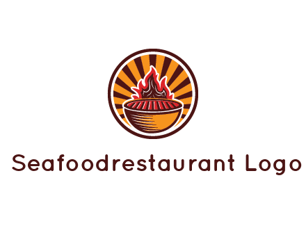 circular logo with a flaming grill