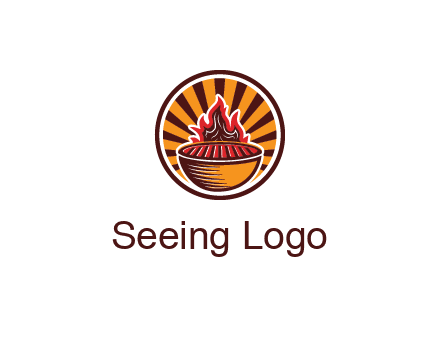 circular logo with a flaming grill