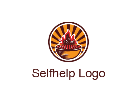 circular logo with a flaming grill