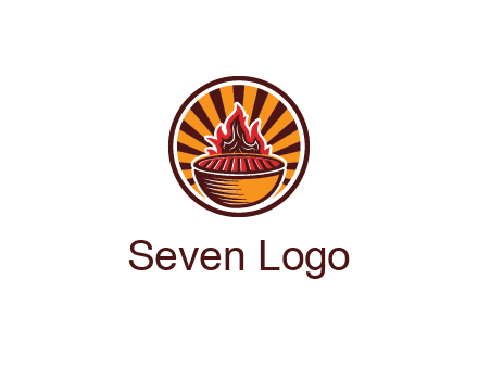 circular logo with a flaming grill