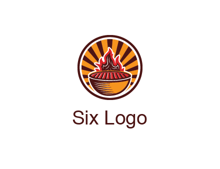 circular logo with a flaming grill