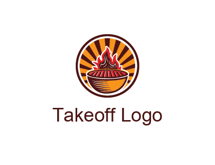 circular logo with a flaming grill