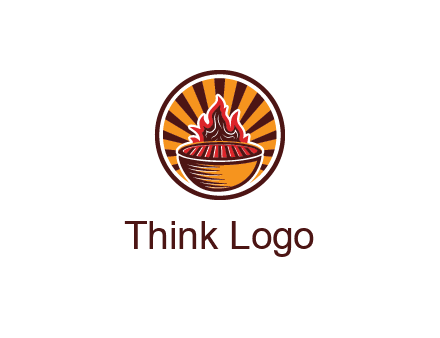 circular logo with a flaming grill