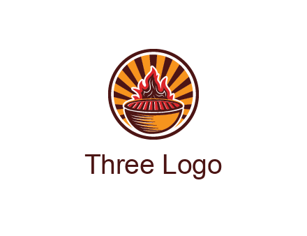 circular logo with a flaming grill
