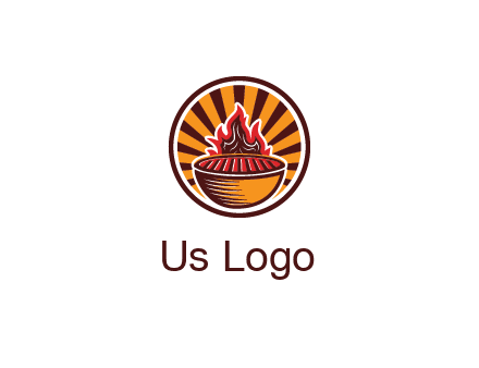 circular logo with a flaming grill