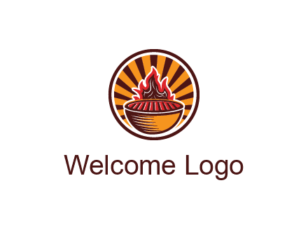 circular logo with a flaming grill