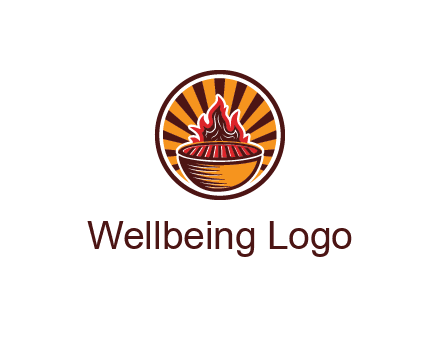 circular logo with a flaming grill
