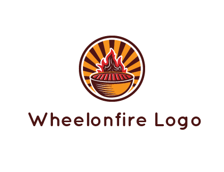 circular logo with a flaming grill