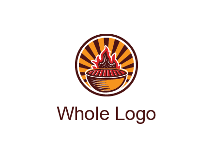 circular logo with a flaming grill