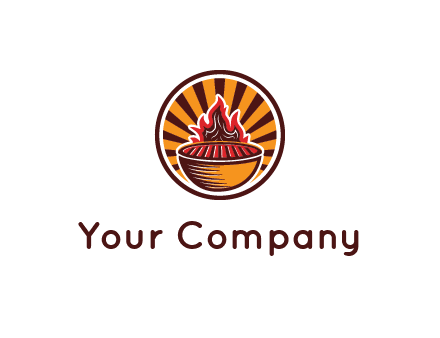 circular logo with a flaming grill