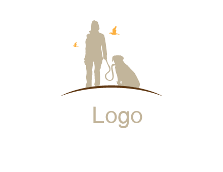 man with dog and birds pet logo