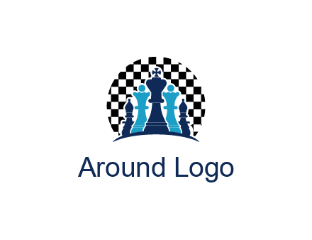 chess pieces  with a chessboard background logo