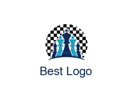 chess pieces  with a chessboard background logo