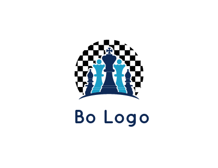 chess pieces  with a chessboard background logo