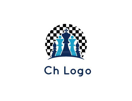 chess pieces  with a chessboard background logo