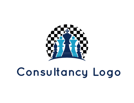 chess pieces  with a chessboard background logo