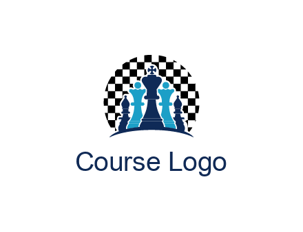 chess pieces  with a chessboard background logo