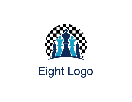 chess pieces  with a chessboard background logo