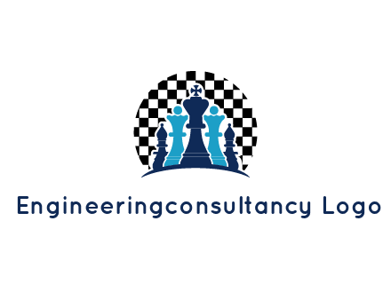 chess pieces  with a chessboard background logo