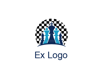 chess pieces  with a chessboard background logo