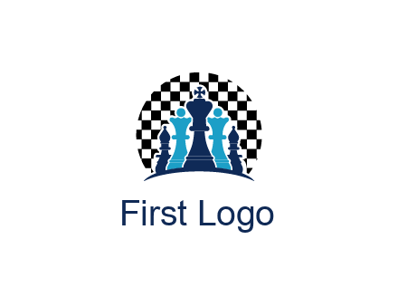 chess pieces  with a chessboard background logo