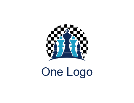 chess pieces  with a chessboard background logo