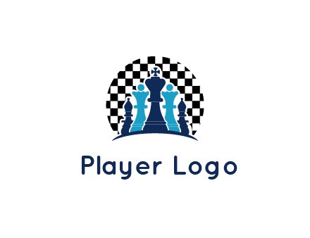 chess pieces  with a chessboard background logo