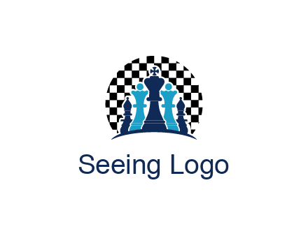 chess pieces  with a chessboard background logo
