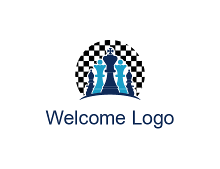 chess pieces  with a chessboard background logo