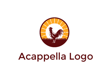 rooster standing in front of the sun logo
