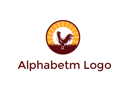 rooster standing in front of the sun logo
