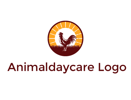 rooster standing in front of the sun logo