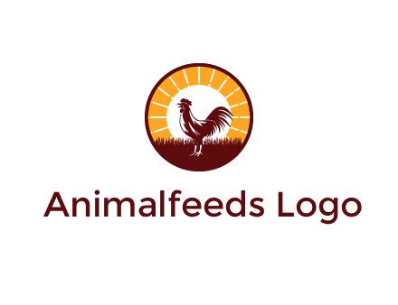 rooster standing in front of the sun logo