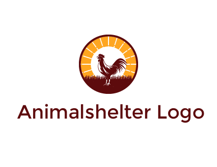 rooster standing in front of the sun logo