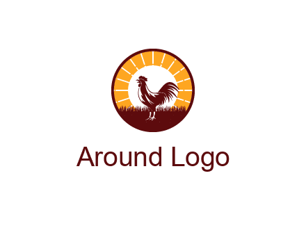 rooster standing in front of the sun logo