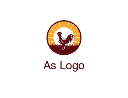 rooster standing in front of the sun logo