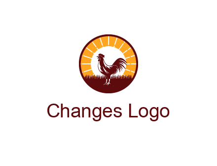 rooster standing in front of the sun logo