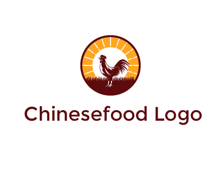 rooster standing in front of the sun logo