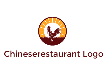 rooster standing in front of the sun logo