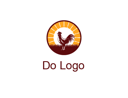rooster standing in front of the sun logo