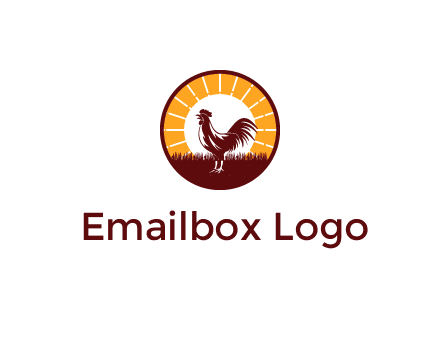 rooster standing in front of the sun logo