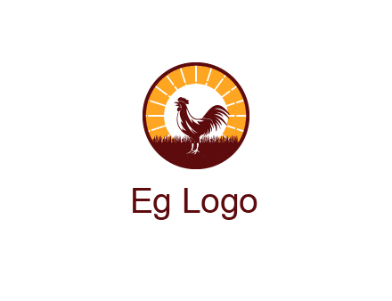 rooster standing in front of the sun logo