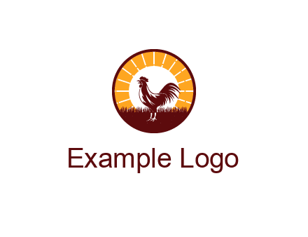 rooster standing in front of the sun logo