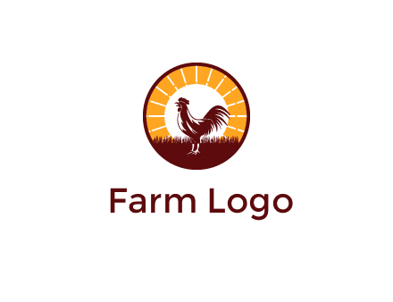 rooster standing in front of the sun logo