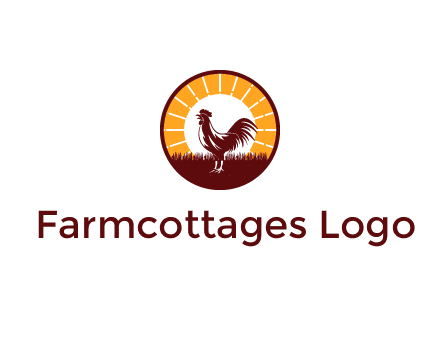 rooster standing in front of the sun logo