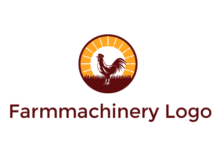 rooster standing in front of the sun logo