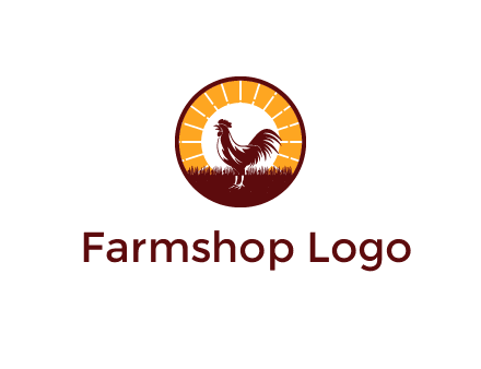 rooster standing in front of the sun logo