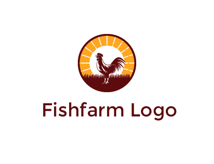 rooster standing in front of the sun logo